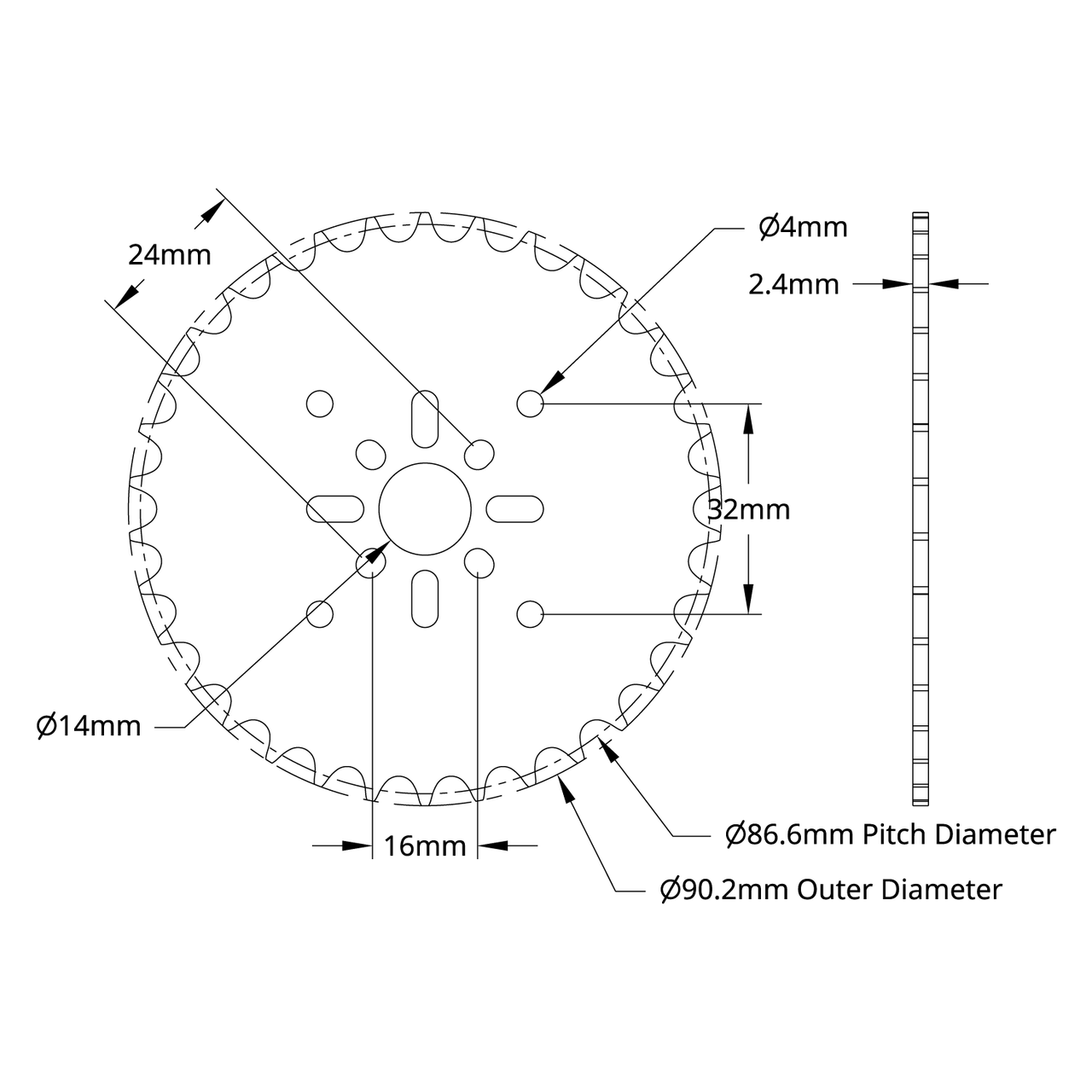 8mm Pitch Acetal Hub-Mount Sprocket (14mm Bore, 34 Tooth)