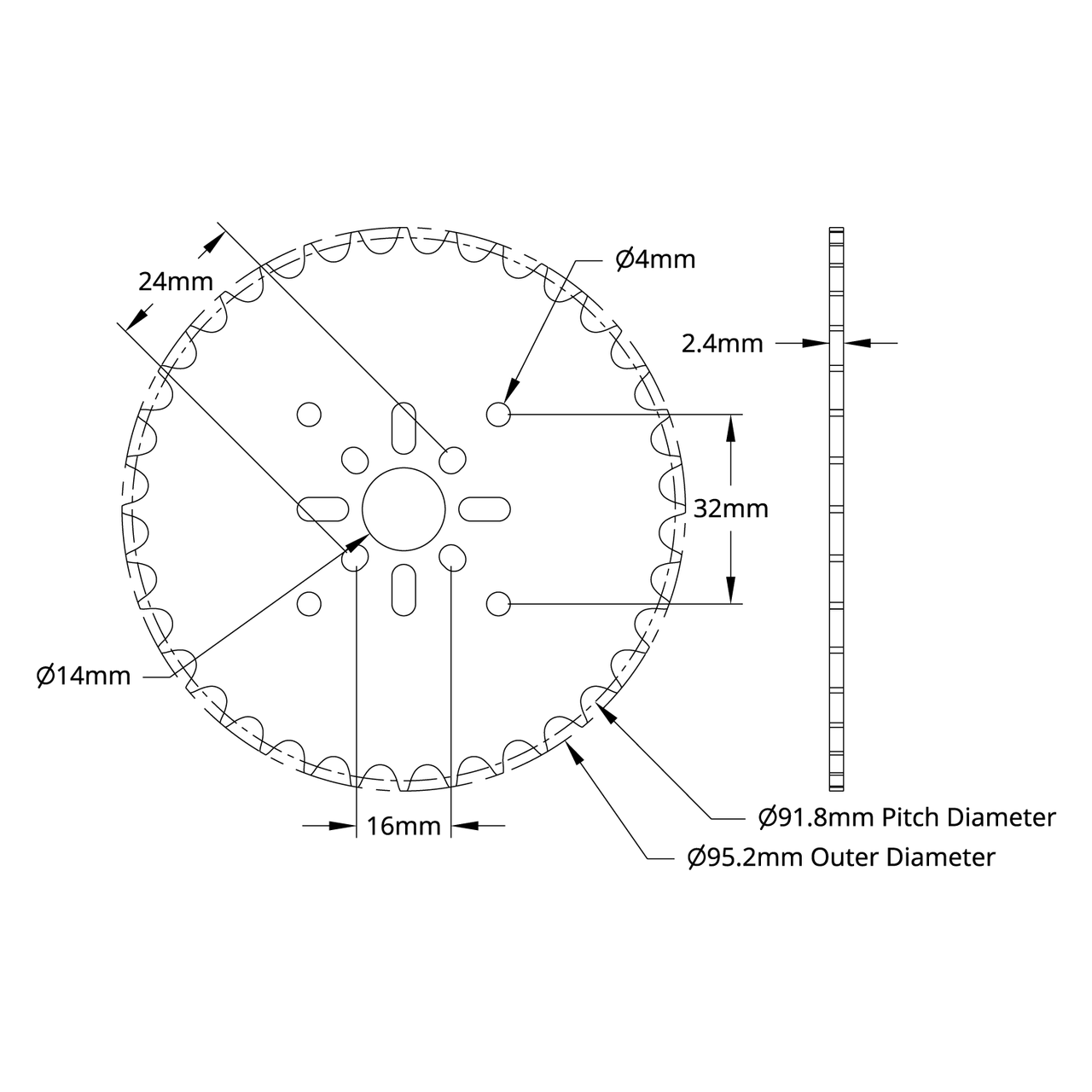 8mm Pitch Acetal Hub-Mount Sprocket (14mm Bore, 36 Tooth)