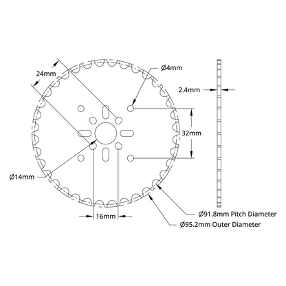 8mm Pitch Acetal Hub-Mount Sprocket (14mm Bore, 36 Tooth)