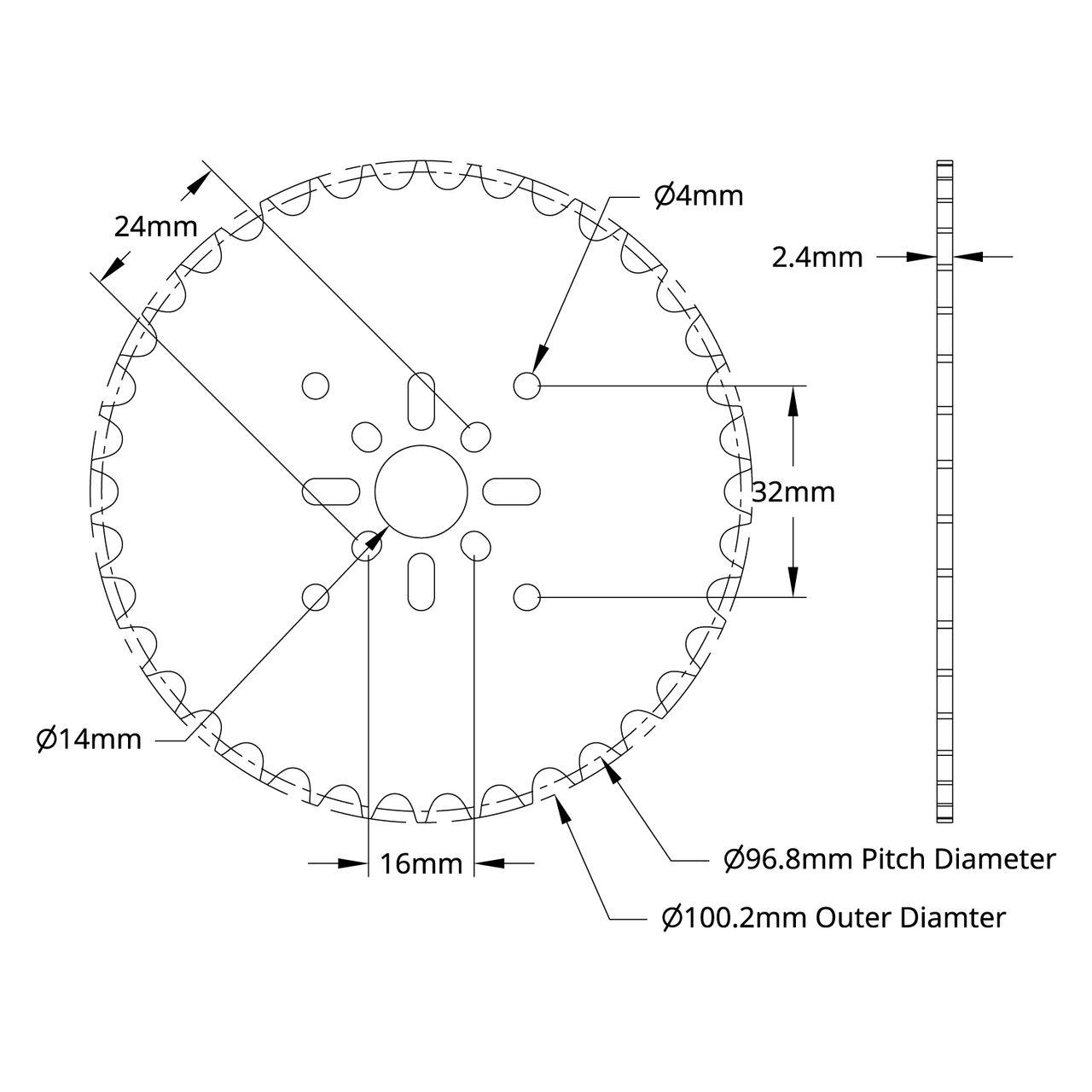 8mm Pitch Acetal Hub-Mount Sprocket (14mm Bore, 38 Tooth)