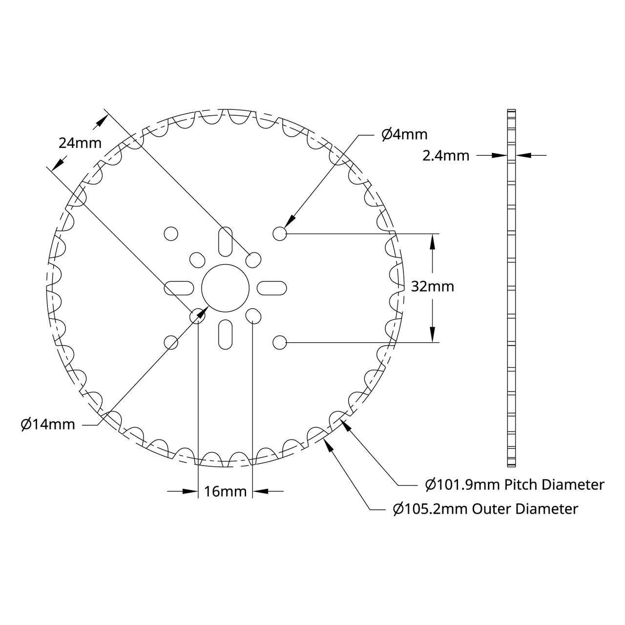 8mm Pitch Acetal Hub-Mount Sprocket (14mm Bore, 40 Tooth)