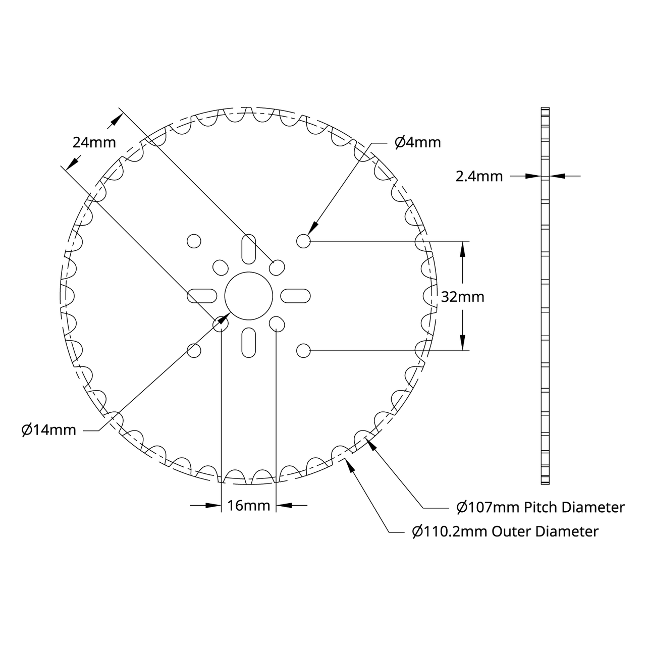 8mm Pitch Acetal Hub-Mount Sprocket (14mm Bore, 42 Tooth)