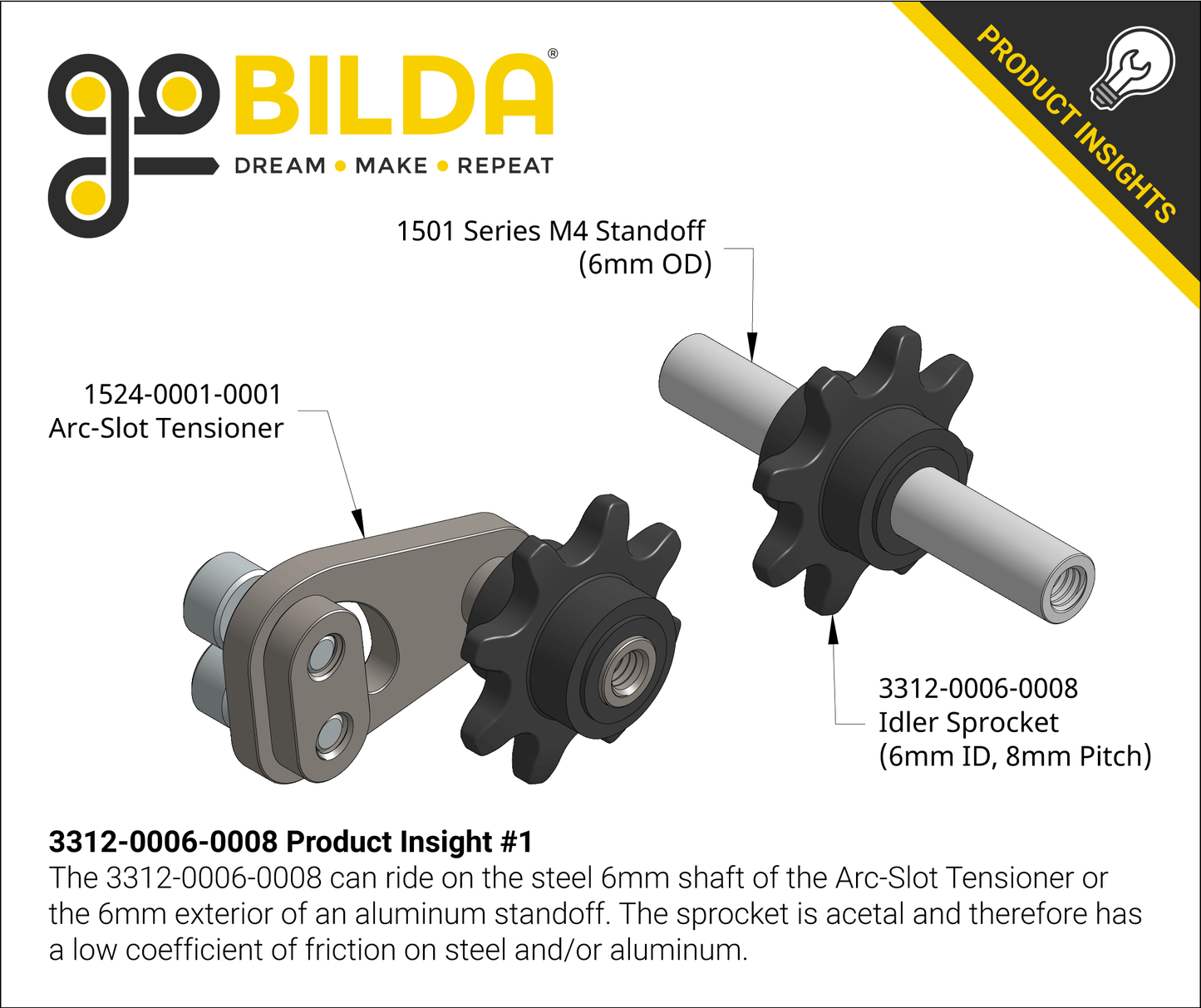 8mm Pitch Slip-Fit Idler Sprocket (6mm Bore, 8 Tooth) - 2 Pack