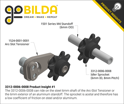 8mm Pitch Slip-Fit Idler Sprocket (6mm Bore, 8 Tooth) - 2 Pack