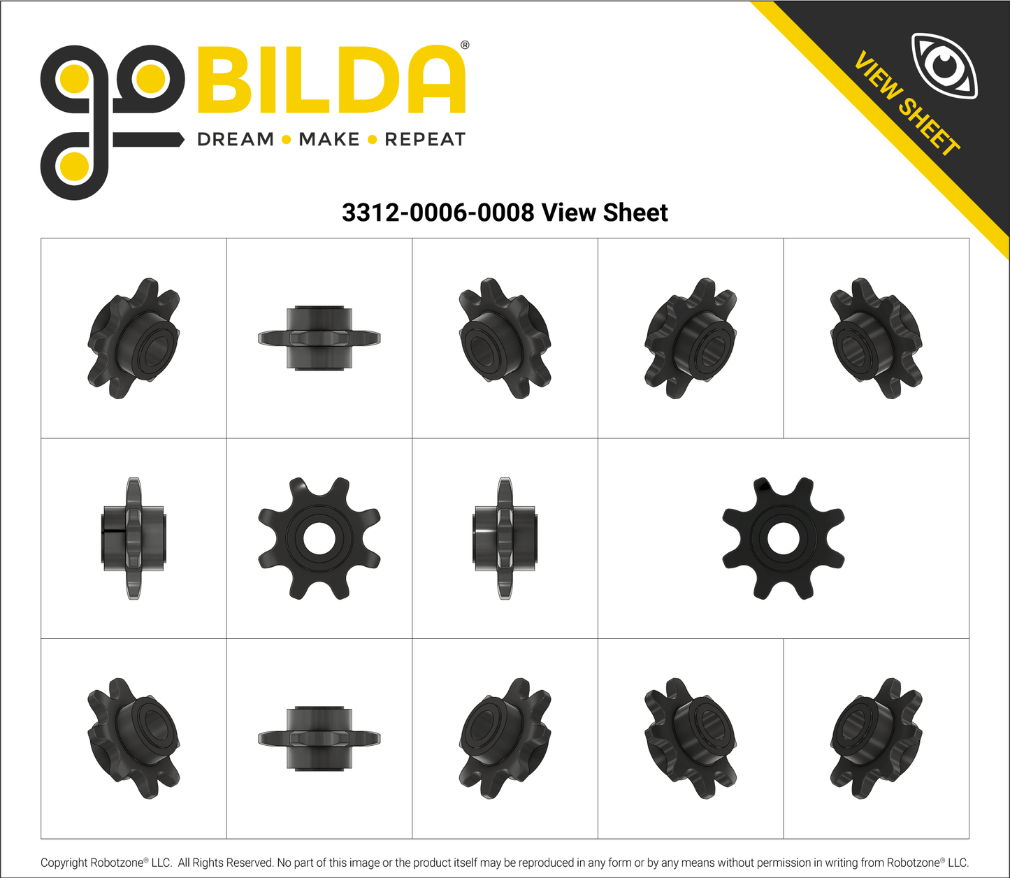 8mm Pitch Slip-Fit Idler Sprocket (6mm Bore, 8 Tooth) - 2 Pack