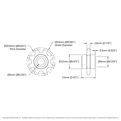 8mm Pitch Slip-Fit Idler Sprocket (6mm Bore, 8 Tooth) - 2 Pack