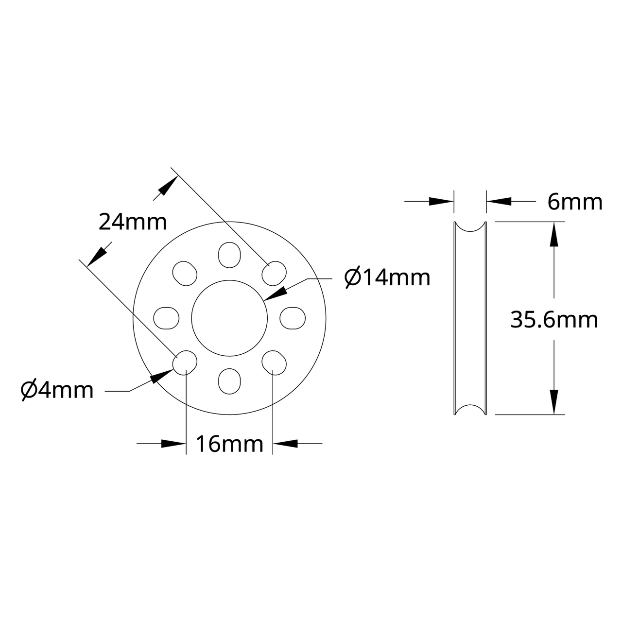 3400 Series Hub Mount Round Belt Pulley (14mm Bore, 32mm PD)