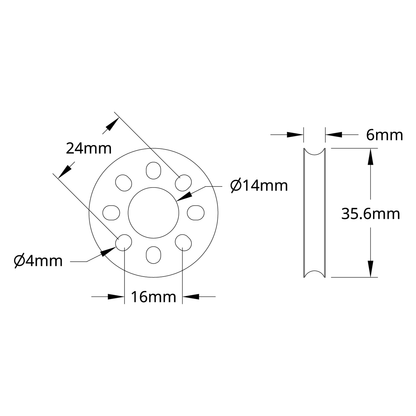 3400 Series Hub Mount Round Belt Pulley (14mm Bore, 32mm PD)