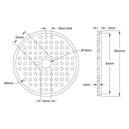 3400 Series Hub Mount Round Belt Pulley (14mm Bore, 96mm PD)