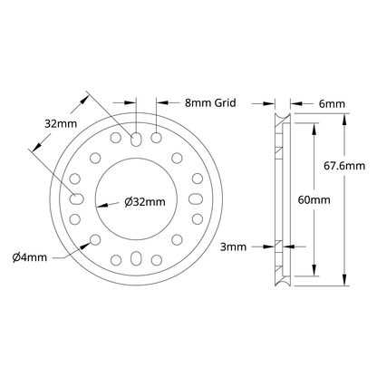 3400 Series Hub Mount Round Belt Pulley (32mm Bore, 64mm PD)