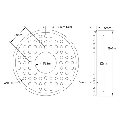 3400 Series Hub Mount Round Belt Pulley (32mm Bore, 96mm PD)