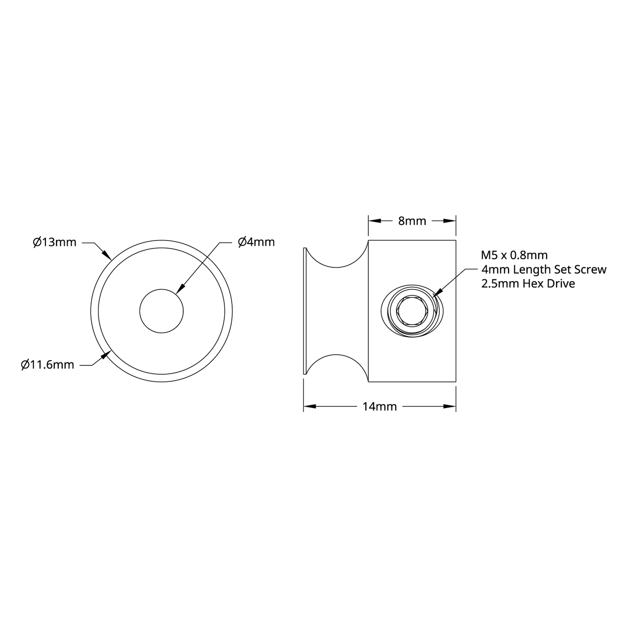 3401 Series Set-Screw Round Belt Pulley (4mm Bore, 8mm PD)