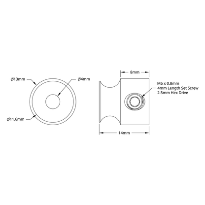 3401 Series Set-Screw Round Belt Pulley (4mm Bore, 8mm PD)