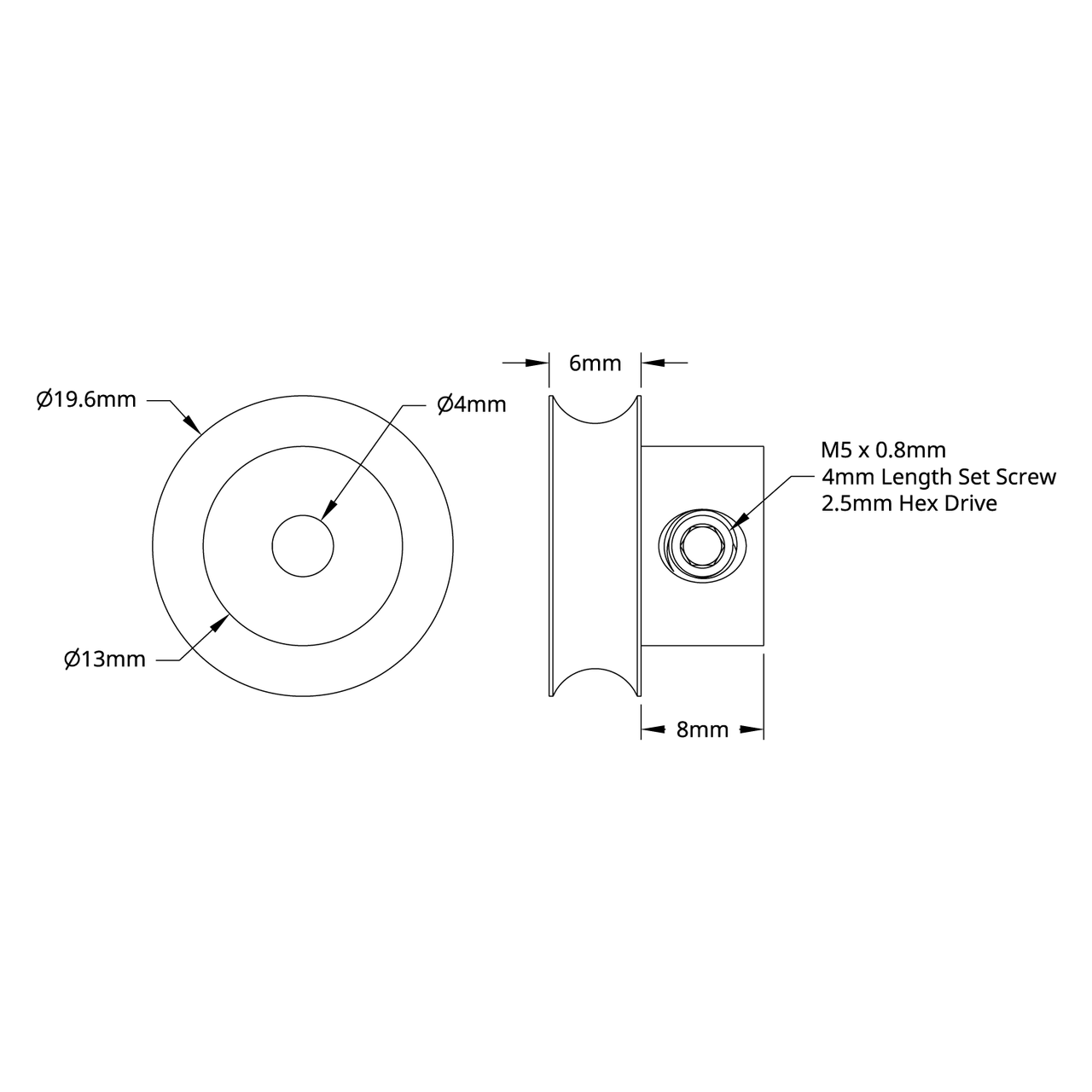 3401 Series Set-Screw Round Belt Pulley (4mm Bore, 16mm PD)