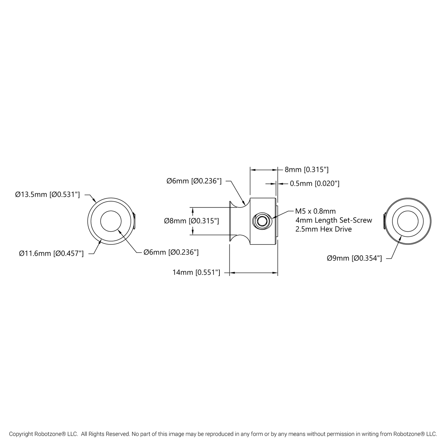 3401 Series Set-Screw Round Belt Pulley (6mm Bore, 8mm PD)