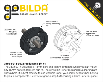 3402 Series 3mm HTD Pitch Plastic Hub Mount Timing Belt Pulley (14mm Bore, 72 Tooth)