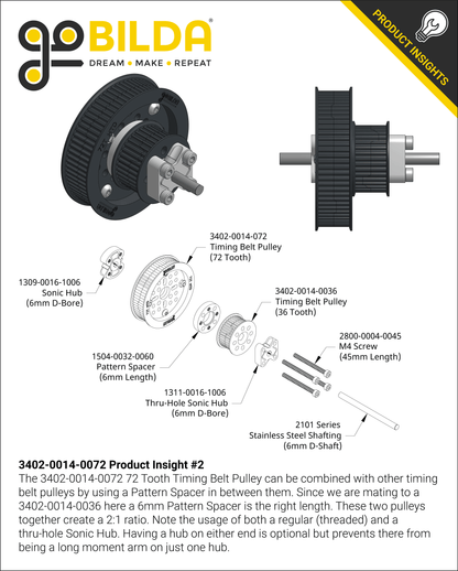 3402 Series 3mm HTD Pitch Plastic Hub Mount Timing Belt Pulley (14mm Bore, 72 Tooth)