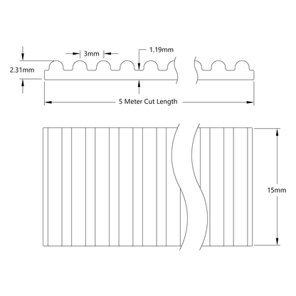 3406 Series 3mm HTD Pitch Timing Belt (15mm Width, 5 Meter Cut-Length)