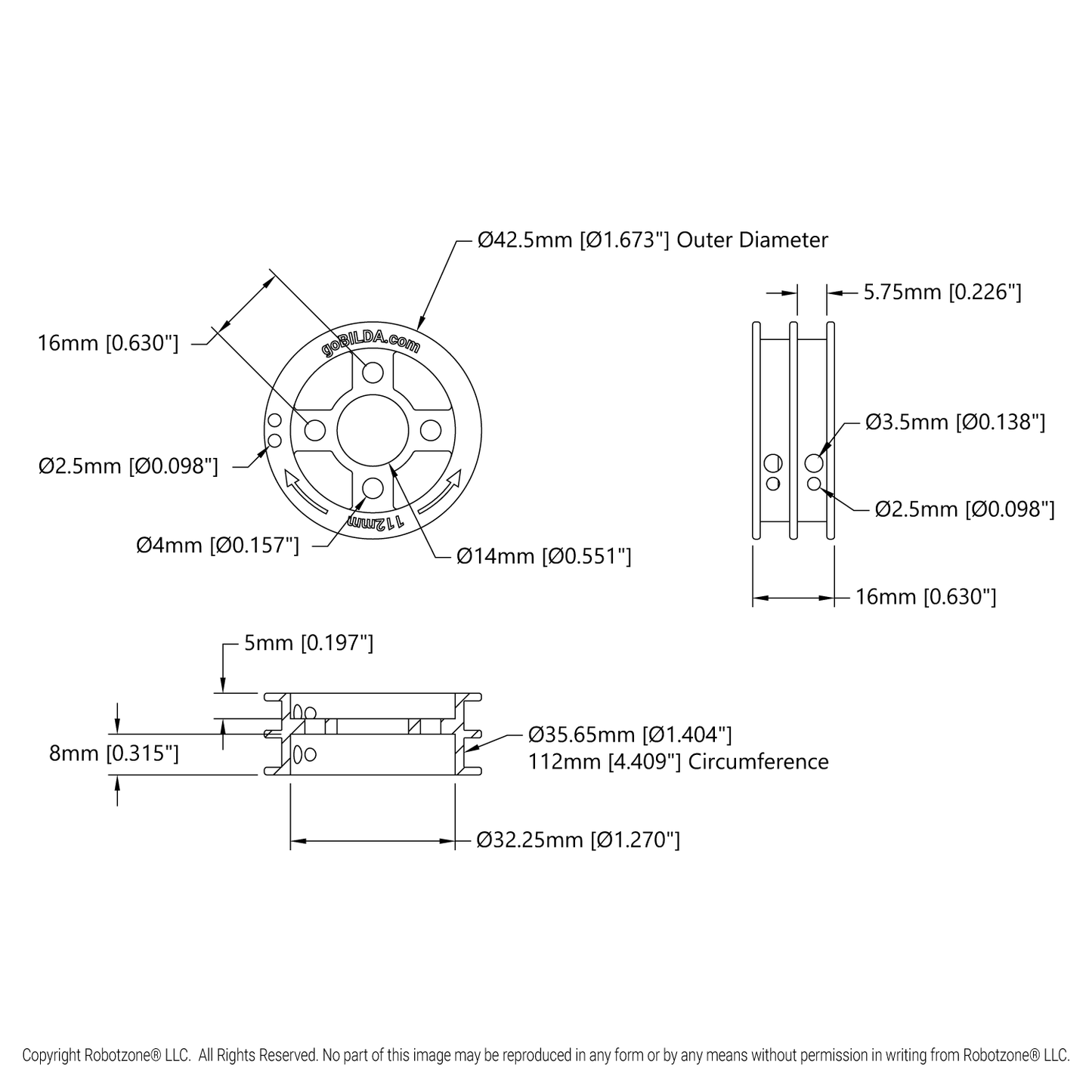 3407 Series Hub-Mount Winch Pulley (Dual Spool, 112mm Circumference)