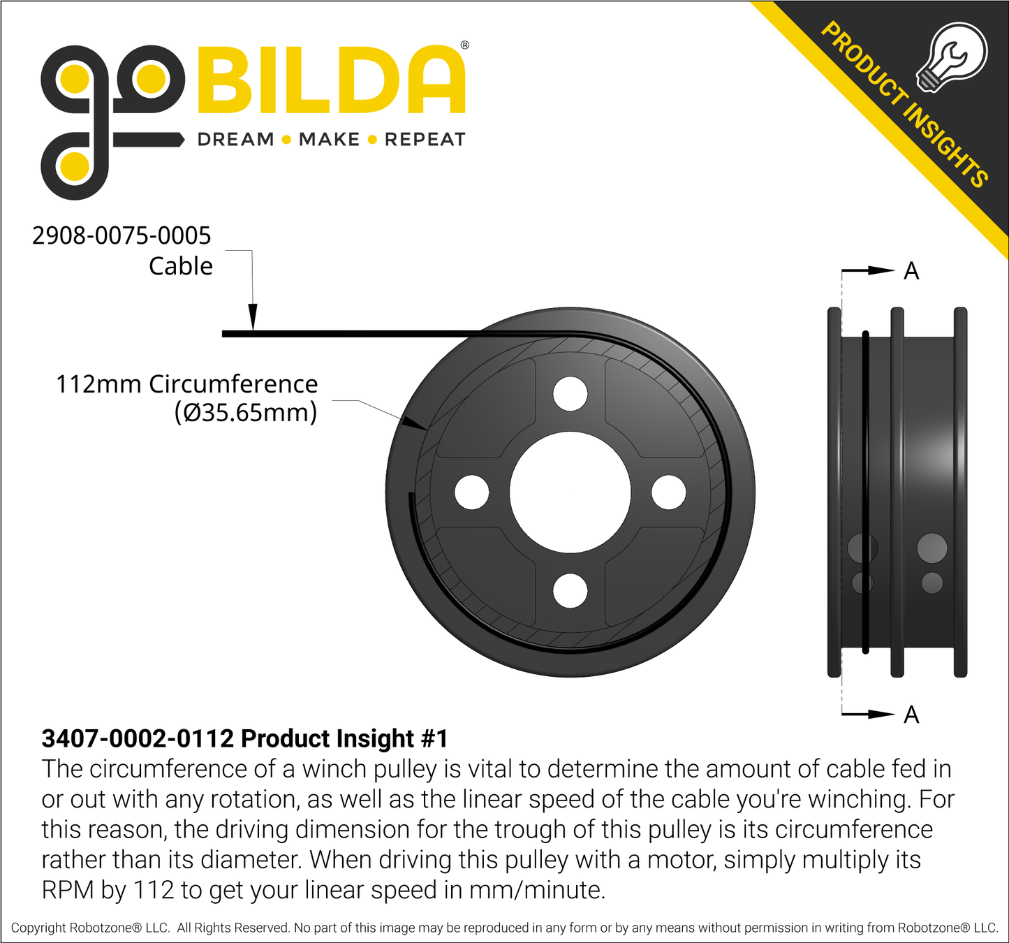 3407 Series Hub-Mount Winch Pulley (Dual Spool, 112mm Circumference)