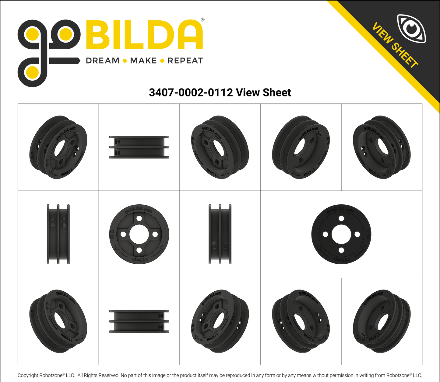 3407 Series Hub-Mount Winch Pulley (Dual Spool, 112mm Circumference)