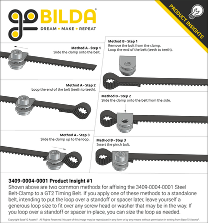 Steel Belt-Clamp for 2mm Pitch GT2 Timing Belt - 2 Pack