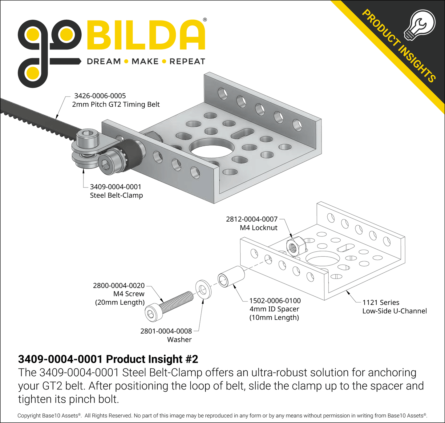 Steel Belt-Clamp for 2mm Pitch GT2 Timing Belt - 2 Pack