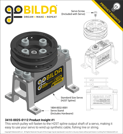 3410 Series Servo-Mount Winch Pulley (25T Spline, Dual Spool, 112mm Circumference)