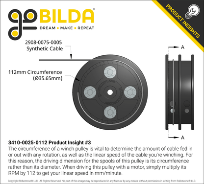 3410 Series Servo-Mount Winch Pulley (25T Spline, Dual Spool, 112mm Circumference)