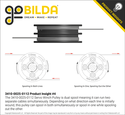 3410 Series Servo-Mount Winch Pulley (25T Spline, Dual Spool, 112mm Circumference)