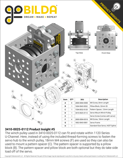 3410 Series Servo-Mount Winch Pulley (25T Spline, Dual Spool, 112mm Circumference)