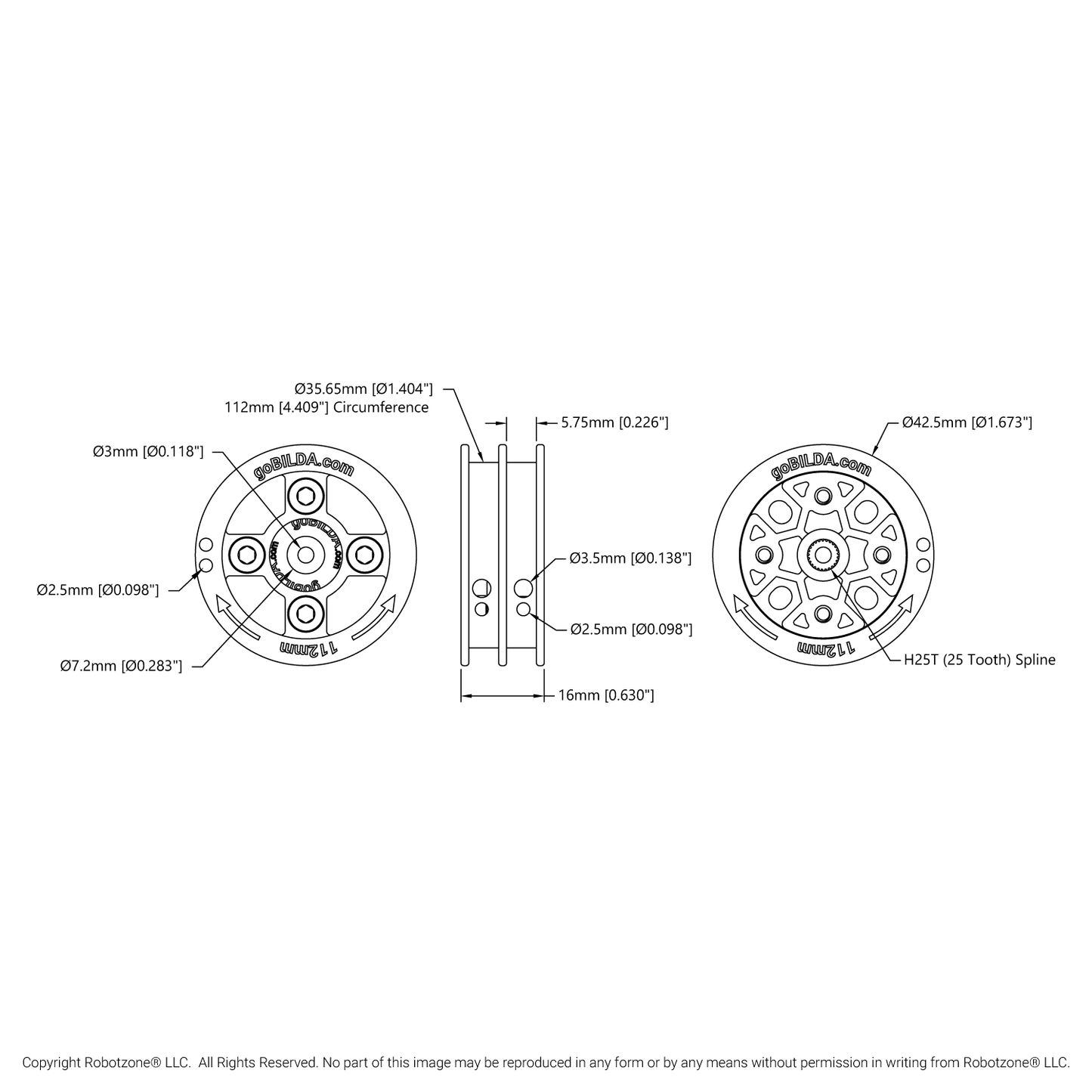 3410 Series Servo-Mount Winch Pulley (25T Spline, Dual Spool, 112mm Circumference)