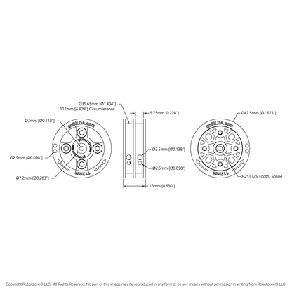 3410 Series Servo-Mount Winch Pulley (25T Spline, Dual Spool, 112mm Circumference)