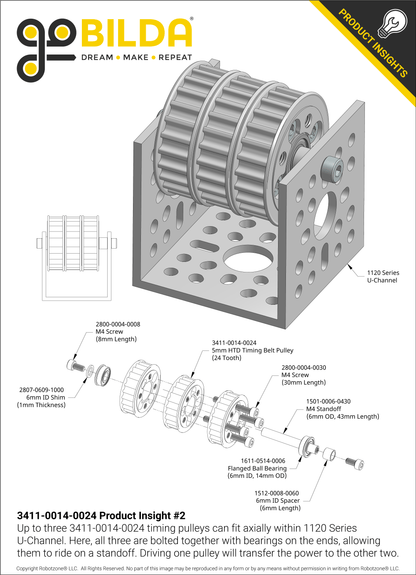 3411 Series 5mm HTD Pitch Aluminum Hub Mount Timing Belt Pulley (14mm Bore, 24 Tooth)