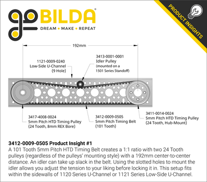 3412 Series 5mm HTD Pitch Timing Belt (9mm Width, 505mm Pitch Length, 101 Tooth)