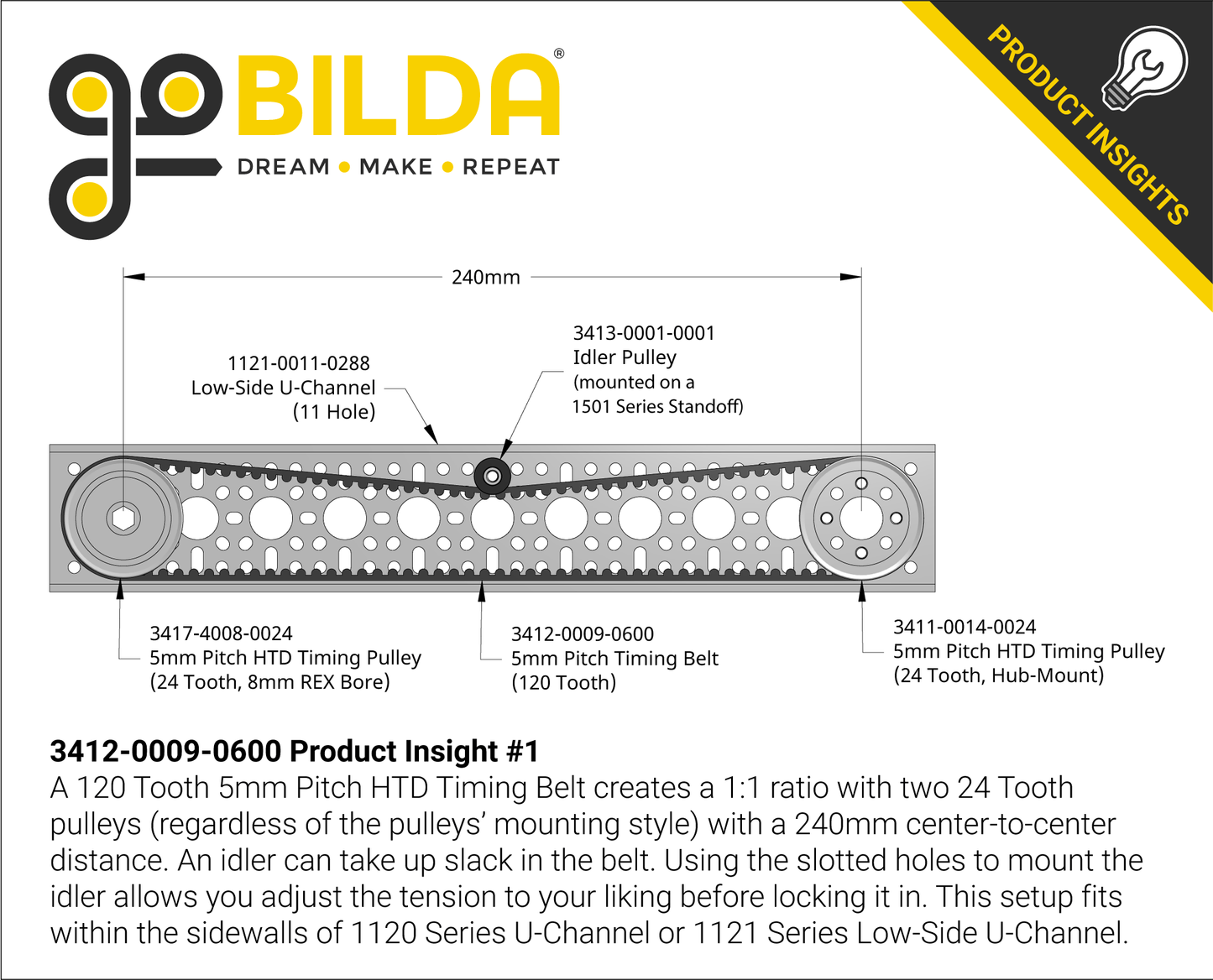 3412 Series 5mm HTD Pitch Timing Belt (9mm Width, 600mm Pitch Length, 120 Tooth)