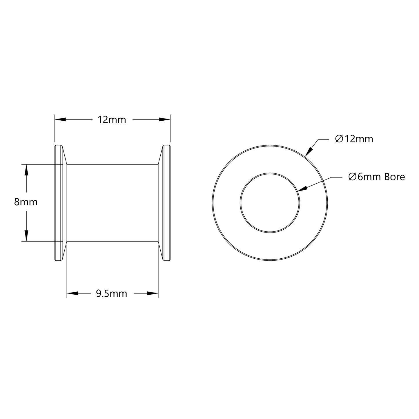 Acetal Timing Belt Idler (6mm ID x 12mm OD, 12mm Width, 1-1) - 2 Pack