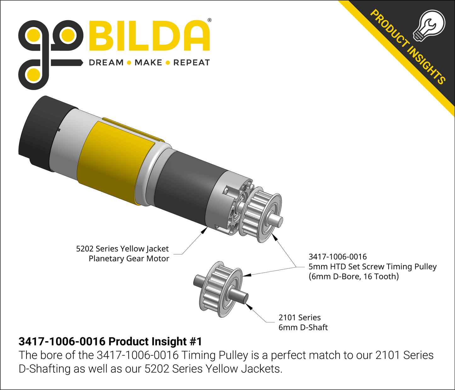 3417 Series 5mm HTD Pitch Set-Screw Pinion Timing Belt Pulley (6mm D-Bore, 16 Tooth)