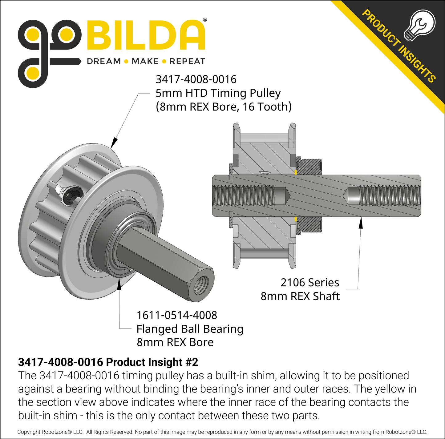 3417 Series 5mm HTD Pitch Set-Screw Pinion Timing Belt Pulley (8mm REX™ Bore, 16 Tooth)