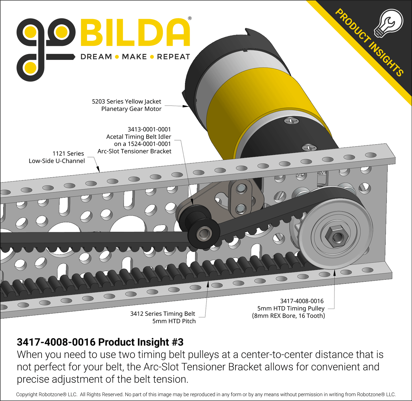 3417 Series 5mm HTD Pitch Set-Screw Pinion Timing Belt Pulley (8mm REX™ Bore, 16 Tooth)