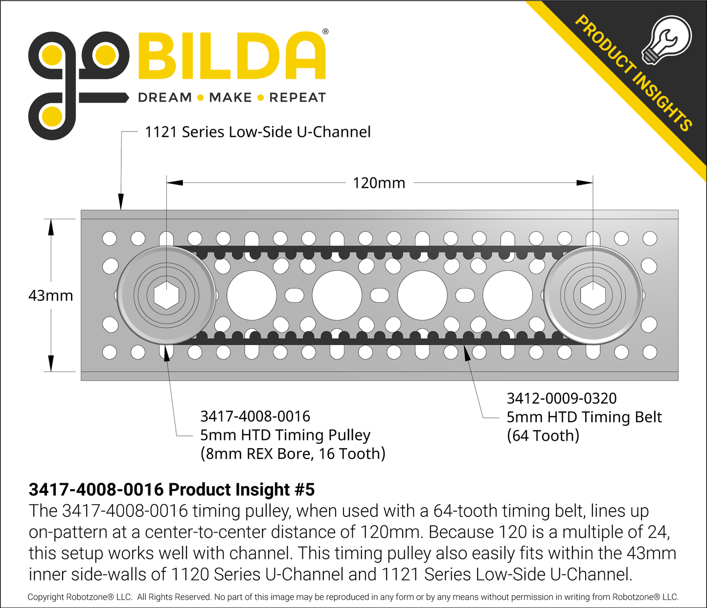 3417 Series 5mm HTD Pitch Set-Screw Pinion Timing Belt Pulley (8mm REX™ Bore, 16 Tooth)