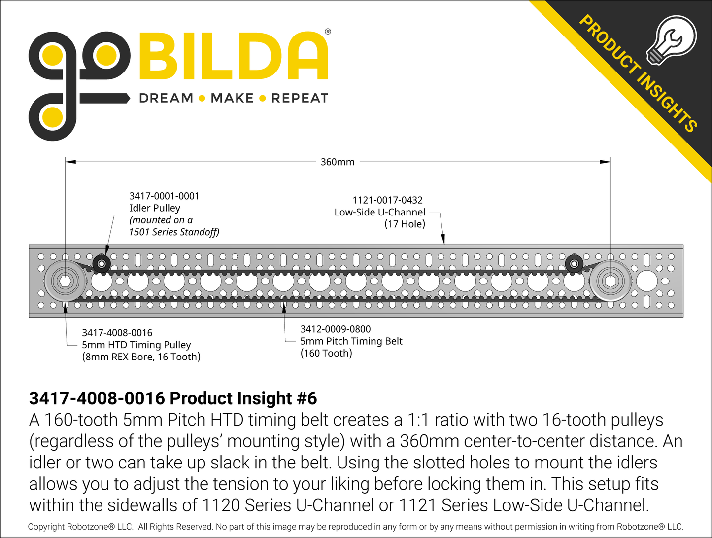 3417 Series 5mm HTD Pitch Set-Screw Pinion Timing Belt Pulley (8mm REX™ Bore, 16 Tooth)