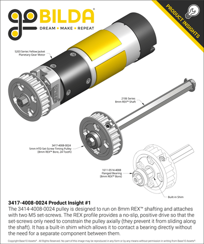 3417 Series 5mm HTD Pitch Set-Screw Pinion Timing Belt Pulley (8mm REX™ Bore, 24 Tooth)