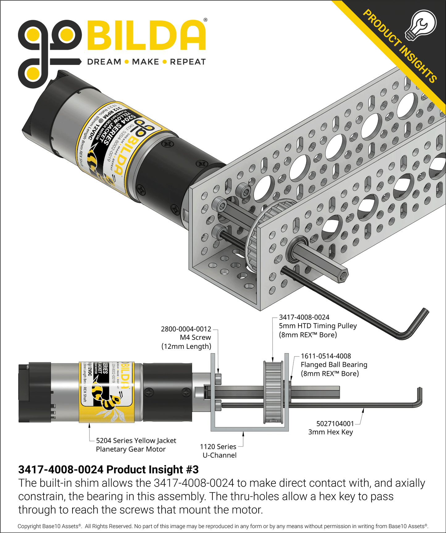 3417 Series 5mm HTD Pitch Set-Screw Pinion Timing Belt Pulley (8mm REX™ Bore, 24 Tooth)