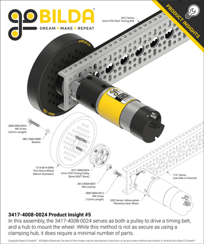 3417 Series 5mm HTD Pitch Set-Screw Pinion Timing Belt Pulley (8mm REX™ Bore, 24 Tooth)