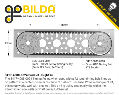 3417 Series 5mm HTD Pitch Set-Screw Pinion Timing Belt Pulley (8mm REX™ Bore, 24 Tooth)