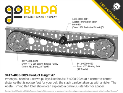 3417 Series 5mm HTD Pitch Set-Screw Pinion Timing Belt Pulley (8mm REX™ Bore, 24 Tooth)