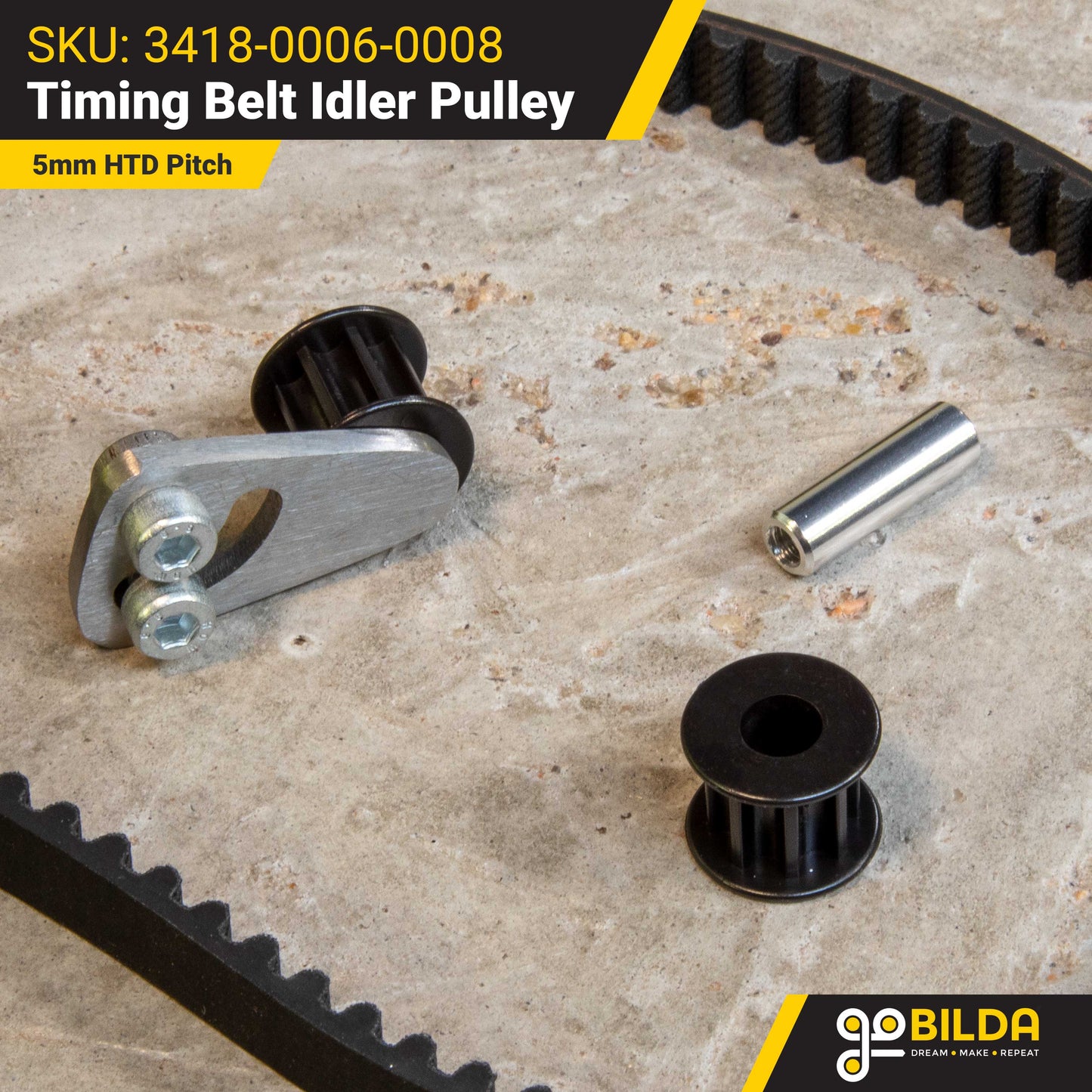 3418 Series 5mm HTD Pitch Timing Belt Idler Pulley (6mm Bore, 8 Tooth) - 2 Pack