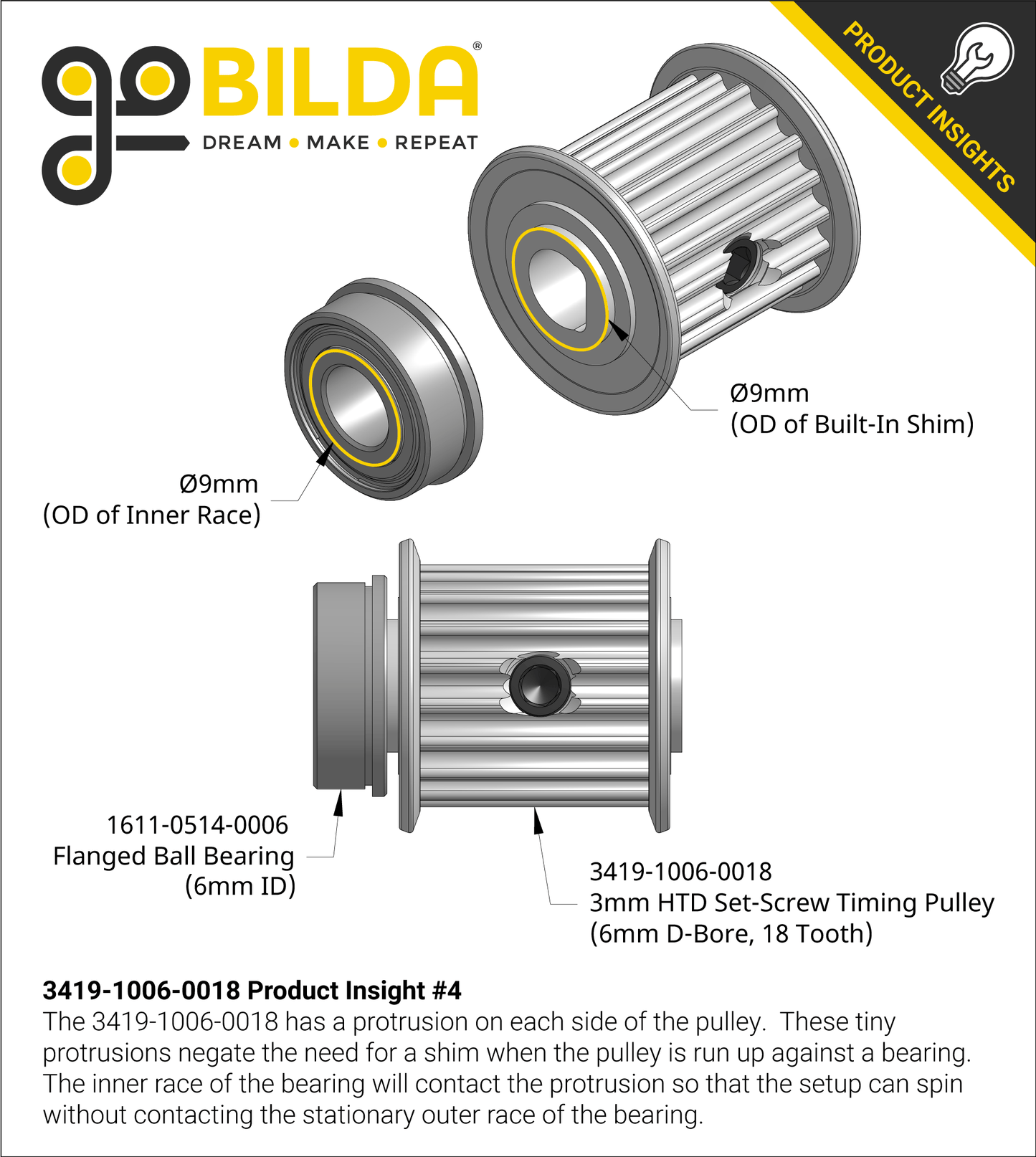 3mm HTD Pitch Set-Screw Pinion Timing Belt Pulley (6mm D-Bore, 18 Tooth)