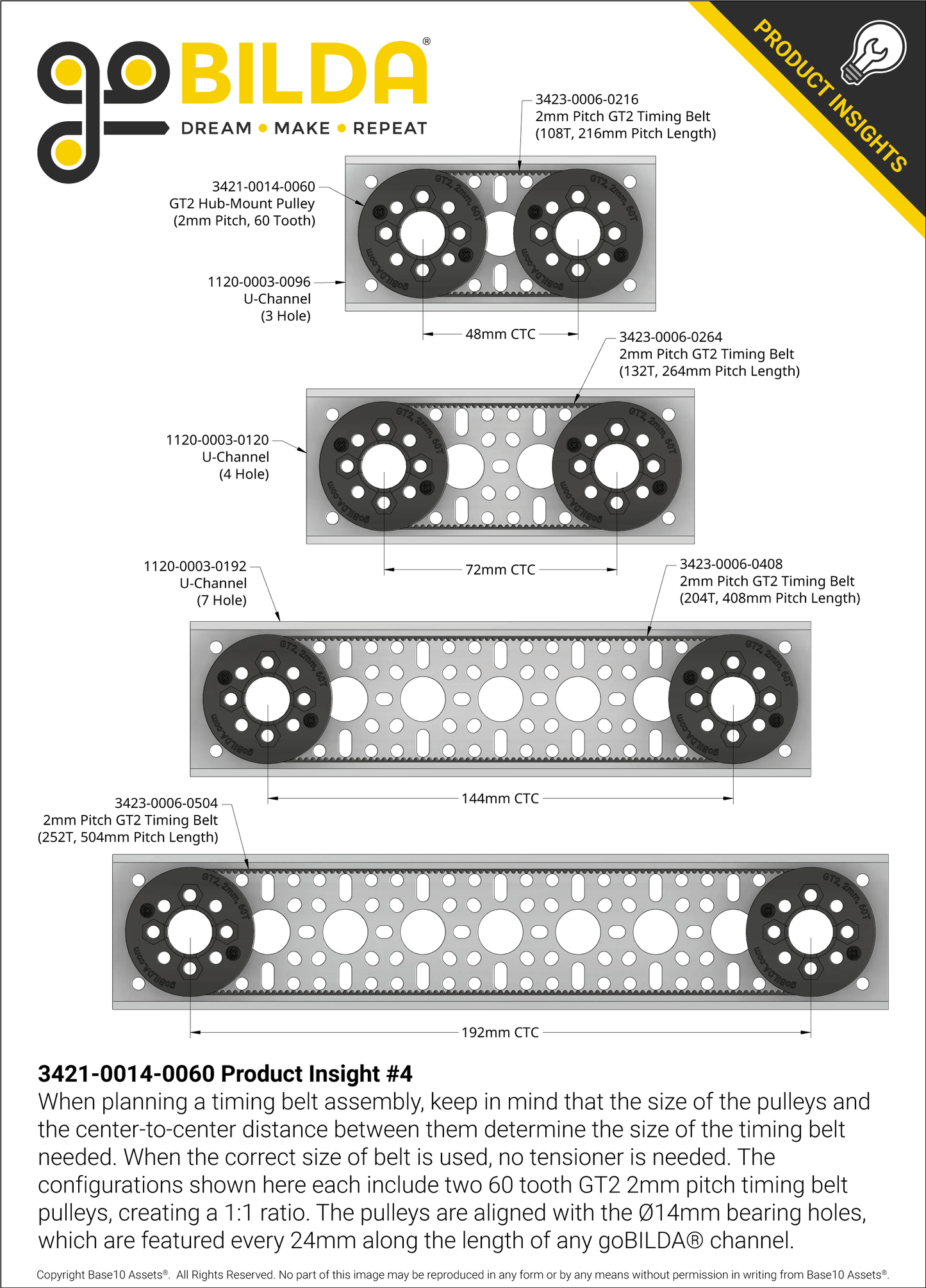 2mm Pitch GT2 Hub-Mount Timing Belt Pulley (14mm Bore, 60 Tooth)